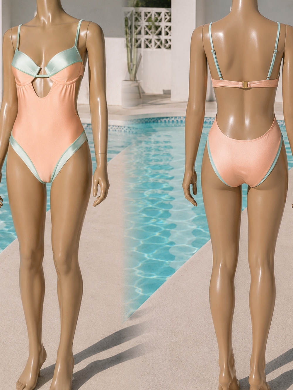 Peach & Mint Contrast One-Piece Swimsuit - Brand: